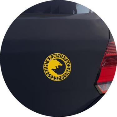 Imagem de Adesivo de Carro Nórdico Viking Runa Fenrir Ragnarok - Cor Amarelo - M