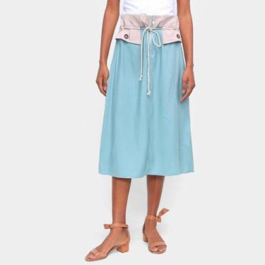 Imagem de Saia Road Mel Midi Bicolor Detalhe Botões, Azul, P