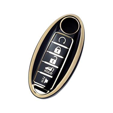 Imagem de SK CUSTOM Capa protetora preta TPU Gold Edge Smart Key Fob compatível com Infiniti JX35 Q50 Q60 QX56 QX60 QX80 para Nissan Altima Armada Maxima Murano Pathfinder Rogue