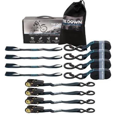 Imagem de Tie Down Correia catraca preta de 2,5 cm x 4,5 m, kit com 4 unidades – 826 kg. Limite de carga