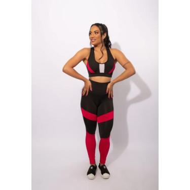 Imagem de Conjunto Fitness Academia Calça Cintura Alta Com Detalhe E Top Nadador