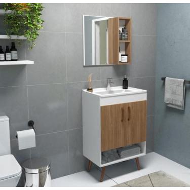 Imagem de Gabinete para banheiro 60cm Verona com lavatório e espelho branco/carv