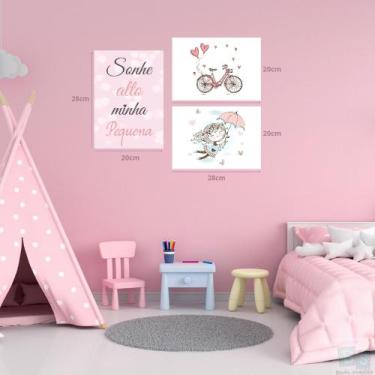 Imagem de Kit 3 Quadros Decorativos infantil  Menina Sonhe Alto Minha Pequena  2