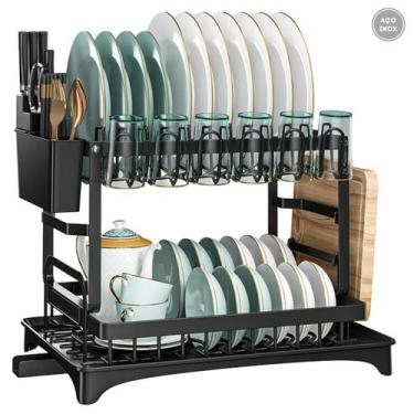 Imagem de Escorredor de Louça Master com Porta Pratos e Drenagem - Albha, Preto