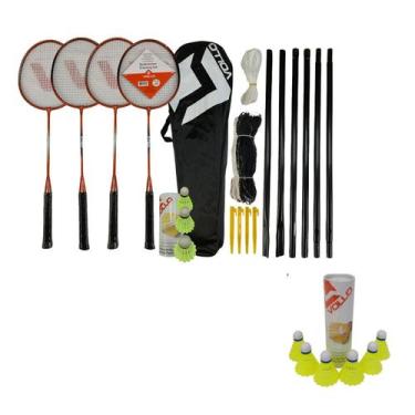 Imagem de Kit Badminton 4 Raquetes 3 Petecas e Rede VB004 Vollo Sports + 6 Petec