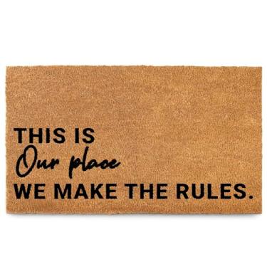 Imagem de MAINEVENT We Make The Rules Tapete de porta 76 x 43 cm, capacho externo de coco com suporte de PVC antiderrapante, presente de boas-vindas