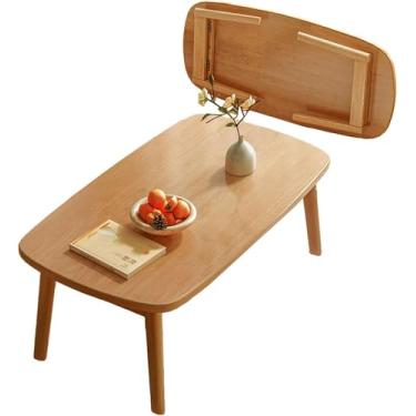 Imagem de Mesa de centro dobrável portátil retangular pequena, mesa baixa para sentar no chão, espaço pequeno, sala de tatame japonês, para quarto, sala de estar, varanda, sem montagem, madeira original, 100 cm