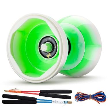 Imagem de MAGICYOYO Pro Triple Bearing Diabolo Tamanho Médio 5” Brinquedo Yoyo Chinês Azul Com 2 Pares De Bastões De Carbono + 2 Cordas Extras + 1 Bolsa De Rede, Brinquedo De Habilidade Yoyo Diabolo Chinês De A