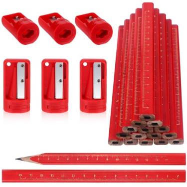 Imagem de 40 lápis de carpinteiro com 6 apontadores de lápis de carpinteiro, 17 cm, octogonal, preto, preto, compacto, apontador de lápis para marcenaria, viagem, escola, escritório