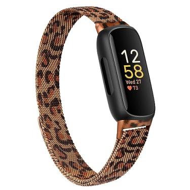 Imagem de AK Pulseira de metal compatível com Fitbit Inspire 3, mulheres e homens, pulseira de substituição para Fitbit Inspire 3/2/Inspire HR Fitness Tracker (leopardo)