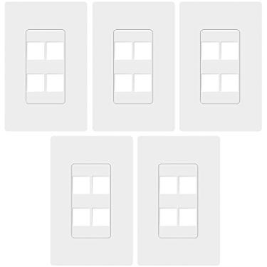 Imagem de TOPGREENER Placa de parede sem parafuso RJ45 Keystone de 4 portas, compatível com módulo conector Cat5 Cat6, 1 gangue, termoplástico de policarbonato, SI8874-5PCS, brilhante, branco (pacote com 5)