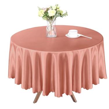 Imagem de Homiest 1 pacote com 1,8 m toalha de mesa redonda de 1,8 m, toalha de mesa de cetim de ouro rosa, sobreposição de toalhas de mesa brilhantes, toalhas de mesa de jantar de cetim sedoso para recepção de