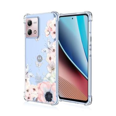 Imagem de RRXSYXL Capa para celular Moto G Stylus 5G 2023 com estampa floral transparente e borboletas, capa de TPU macio com proteção à prova de choque para Motorola G Stylus 5G 2023 (flores rosa/borboletas)