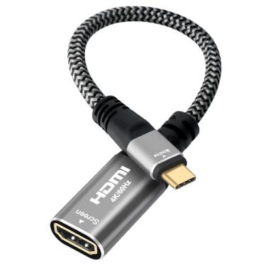 Imagem de Adaptador USB C para HDMI 4K, macho tipo C (fonte) para HDMI fêmea (tela), conector de cabo trançado, 4K @60Hz, compatível com Thunderbolt 3/4, para iPhone 16 Series, MacBook Pro, Air, iPad Pro