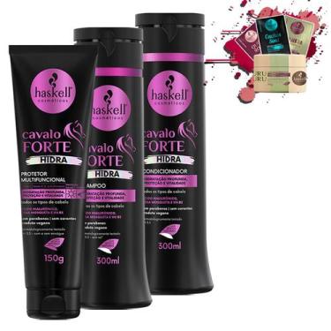 Imagem de Kit Haskell Cavalo Forte Hidra Sh, Cond 300ml e Protetor 150