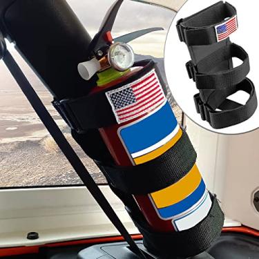 Imagem de Suporte de extintor de incêndio preto com barra de rolagem ajustável para Jeep Wrangler Unlimited CJ YJ TJ LJ JK JKU JL JLU com padrão de bandeira dos EUA