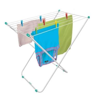 Imagem de Varal De Chão Dobrável Retrátil Slim Varal portátil Seca Roupas Branco