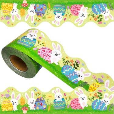 Imagem de YUUIKLLE Bordas De Quadro Avisos Ovo Coelho Páscoa 69 Pés, Borda Flor Grama Verde Para Decoração Primavera, Negro Escolar, Portas Escritório, Parede, Janelas