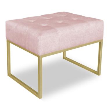 Imagem de Puff Lisa Suede Base Metálica Industrial Dourado Rosa Bebê
