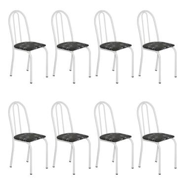 Imagem de Kit 8 Cadeiras De Cozinha Califórnia Estampado Preto Florido Pés De Ferro Branco
