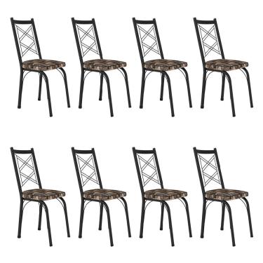 Imagem de Kit 8 Cadeiras De Cozinha Delaware Estampado Mosaico Palha Pés De Ferro Preto