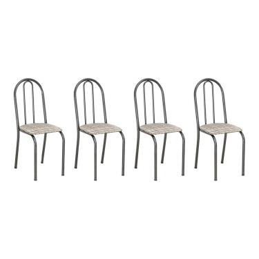 Imagem de Kit 4 Cadeiras De Cozinha Califórnia Estampado Rattan Bege Pés De Ferro Preto