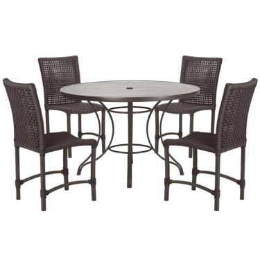 Imagem de 4 Cadeiras Corda Náutica E Mesa Tampo 1,00m Ripado Alumínio Marrom