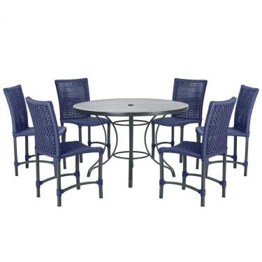 Imagem de Mesa Ascoli 120 Cm Com 6 Cadeiras Cannes De Alumínio Trama Azul