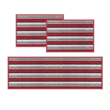 Imagem de Kit Tapete Cozinha 3 Peças Atlantis Listras 10 Vermelho