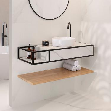 Imagem de Cuba De Porcelanato Para Banheiro Alto Padrão 100x42x16cm Branco