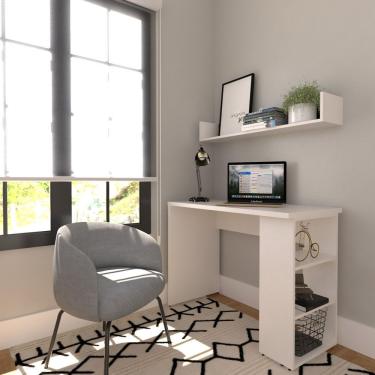 Imagem de Conjunto De Mesa Com Prateleiras Para Escritório Ou Home Office 90 Cm De Largura Branco
