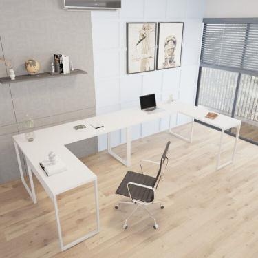 Imagem de Kit 2 Mesas De Escritório Em L Estilo Industrial 1,50mx1,50m Kuadra Branco-branco Chess