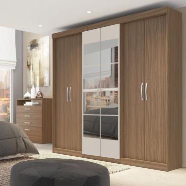 Imagem de Guarda Roupa Casal 6 Portas 2 Gavetas Grécia Com Espelho Nogueira - Off White