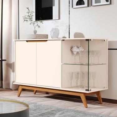 Imagem de Buffet Tucumã com Puxador Usinado e Vidro em 4cm Temperado Off White