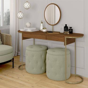 Imagem de Penteadeira Aysha 2 Gavetas E Espelho Industrial Dourado/freijó - M.a