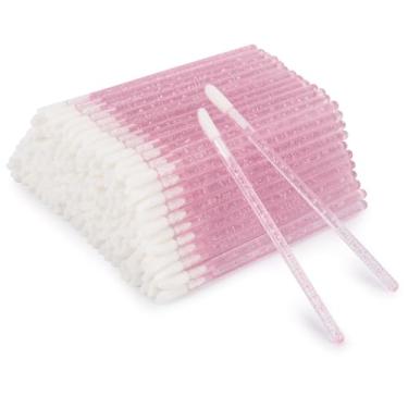 Imagem de 300 peças de pincéis de lábios descartáveis de cristal com glitter, varinhas de brilho labial, aplicadores para batom e brilho labial, rosa