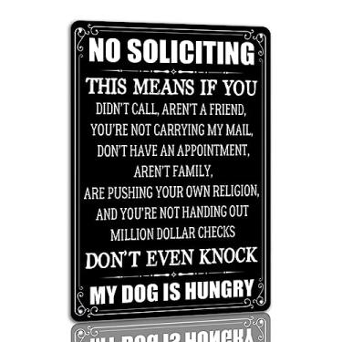 Imagem de Placa de metal No Soliciting Tin Sign Don't Even Knock My Dog Is Hungry Placa de metal Knock At Your Own Risk Signs Don't Knock Decor For House Door Yard 20 x 30 cm