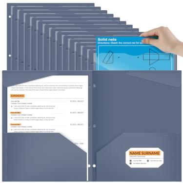 Imagem de Henoyso Pacote com 60, 2 pastas de bolso com bolso frontal transparente, pastas resistentes de plástico perfurado de 3 furos com bolsos para pastas de fichário de 3 anéis para suporte de papel de 28 x