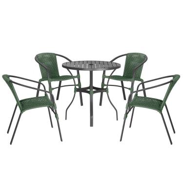 Imagem de Jogo 4 Cadeiras Corda Nautica E Mesa Tampo Ripado Varanda Verde