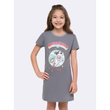 Imagem de Camisola Manga Curta Infantil Mulher-Maravilha em Malha Penteada - Veg