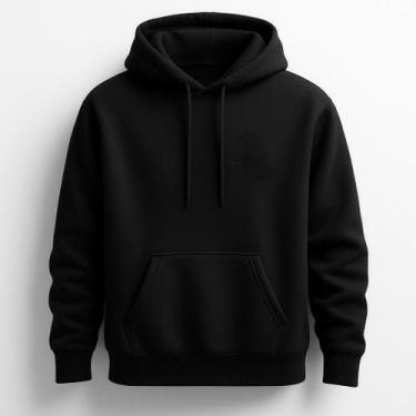 Imagem de Moletom Liso Preto Básico Blusa de Frio Com Bolso e Capuz Grossa Algod