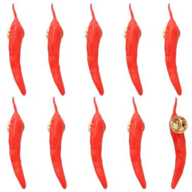 Imagem de SUNNYCLUE 1 caixa 10 pçs broche de pimenta chili pino de pimenta liga a granel picante vermelho quente pequeno alimento vegetal plástico chique broches de metal para homens mulheres mochilas padrão
