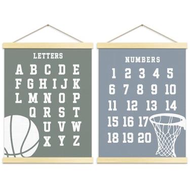 Imagem de Buildinest Tabela de parede de números Abc para pôsteres de aprendizagem infantil, pôster do alfabeto para crianças, decoração escolar em casa para decoração de parede de basquete, decoração de parede