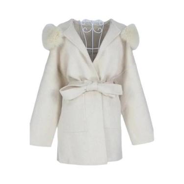 Imagem de Casaco de Lã e Caxemira Feminino para Inverno - Gola de Pele de Raposa