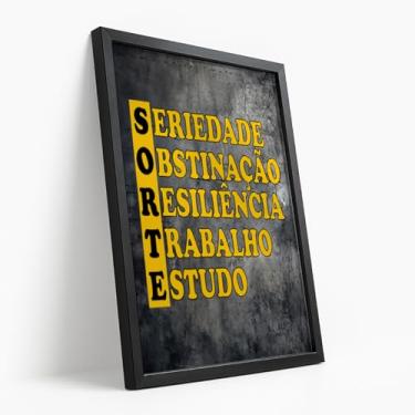 Imagem de Quadro Decorativo Palavra Sorte Motivacional Significado Força Trabalho Estudo Determinação Parede Concreto Com Moldura
