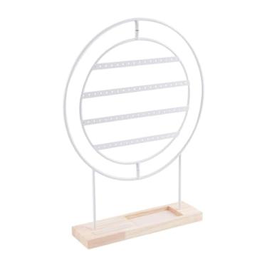 Imagem de Deevoka Organizador de brincos para presente para mulheres, 4 camadas, madeira, metal, design rústico, pendurado, expositor de joias, suporte para de, Branco