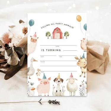 Imagem de Whaline 20 conjuntos de convites de festa de aniversário de fazenda com envelopes adesivos animais de fazenda cartões de convites para chá de bebê de aniversário