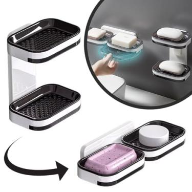 Imagem de Saboneteira Dupla Adesiva de Parede, Suporte Minimalista para Sabonete, Instalação Sem Furos, Branco e Preto, Design Moderno para Banheiro