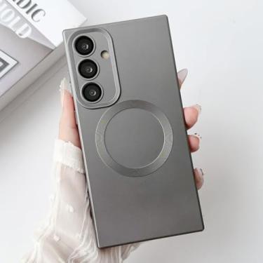 Imagem de Capa para Samsung S24Ultra de luxo magnética de silicone macio com carregamento sem fio (para Samsung S24Ultra/cinza)