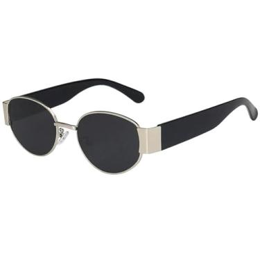 Imagem de JRLLFD Óculos de sol retrô oval com armação pequena, feminino, masculino, esportivo, para atividades ao ar livre, UV400 (cinza prateado)